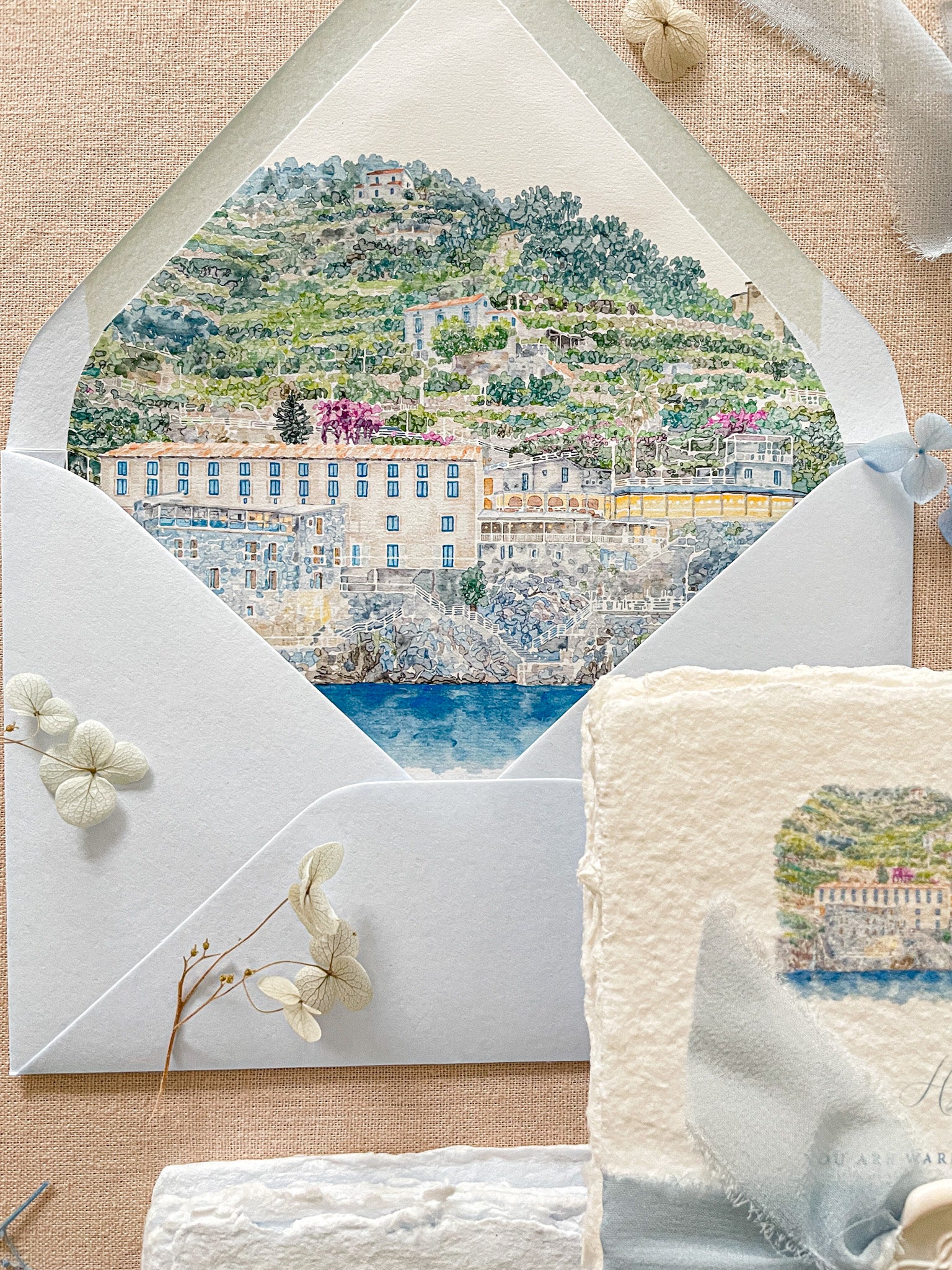 Envelope Liners • Custom Venue Illustration Hand Drawn Watercolour Woodland Scene (Copy)
